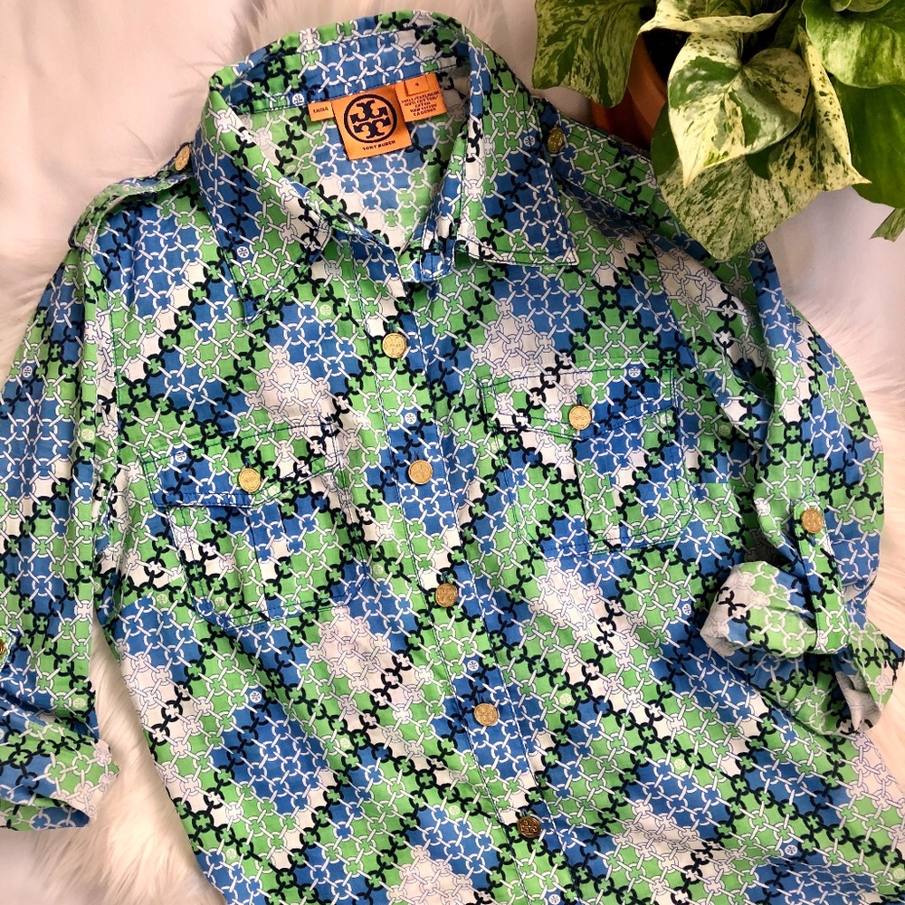 Tory Burch Patterned Cotton Button Down Blouse | 4
